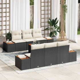 Conjunto de sofá de jardín con cojín 7 pcs Negro Poliratán