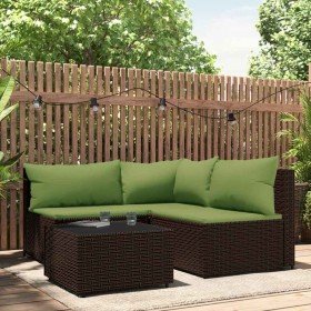 Set muebles de jardín 4 piezas y cojines ratán sintético marrón