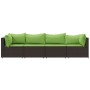 Set muebles de jardín 4 piezas y cojines ratán sintético marrón