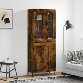 Aparador alto madera contrachapada roble ahumado 69,5x34x180 cm