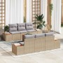Conjunto de sofá de jardín con cojín 7 pcs Beige Poliratán