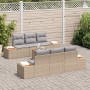 Conjunto de sofá de jardín con cojín 7 pcs Beige Poliratán