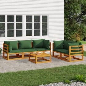 Gartenmöbel-Set 6-teilig aus Massivholz und grünen Kissen von vidaXL, Gartensets - Ref: Foro24-3155317, Preis: 644,07 €, Raba...