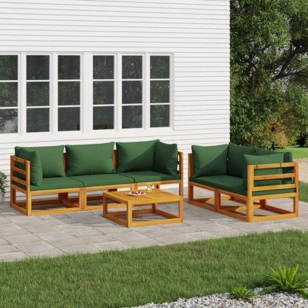 Gartenmöbel-Set 6-teilig aus Massivholz und grünen Kissen von vidaXL, Gartensets - Ref: Foro24-3155317, Preis: 644,07 €, Raba...