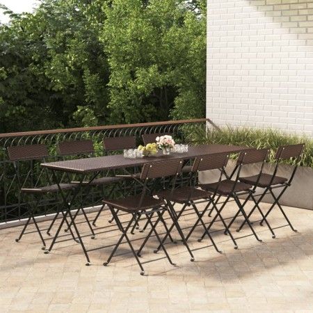 Folding cafeteria chairs 8 units steel and brown synthetic rattan by vidaXL, Garden chairs - Ref: Foro24-3152117, Price: 333,...