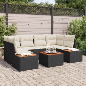 Conjunto de sofá de jardín con cojín 7 pcs Negro Poliratán
