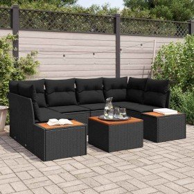 Conjunto de sofá de jardín con cojín 7 pcs Negro Poliratán