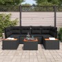 Conjunto de sofá de jardín con cojín 7 pcs Negro Poliratán