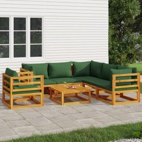 Gartenmöbel-Set 7-teilig aus Massivholz und grünen Kissen von vidaXL, Gartensets - Ref: Foro24-3155320, Preis: 836,88 €, Raba...