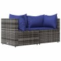 Set de muebles de jardín 3 pzas y cojines ratán sintético gris