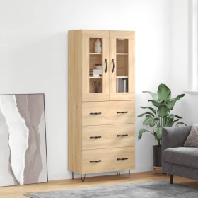 Aparador alto madera contrachapada color roble 69,5x34x180 cm