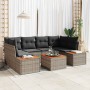 Conjunto de sofá de jardín con cojín 7 pcs Gris Poliratán