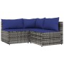 Set de muebles de jardín 3 pzas y cojines ratán sintético gris