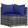 Set de muebles de jardín 3 pzas y cojines ratán sintético gris
