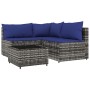 Set de muebles de jardín 4 pzas y cojines ratán sintético gris