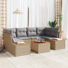 Conjunto de sofá de jardín con cojín 7 pcs Beige Poliratán