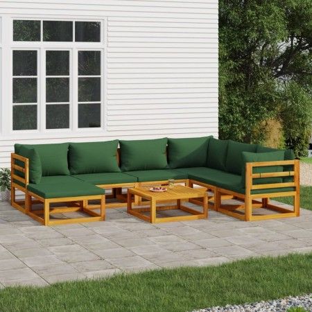 Gartenmöbel-Set 8-teilig aus Massivholz mit grünen Kissen von vidaXL, Gartensets - Ref: Foro24-3155322, Preis: 862,46 €, Raba...