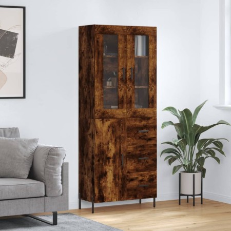 Aparador alto madera contrachapada roble ahumado 69,5x34x180 cm