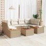 Conjunto de sofá de jardín con cojín 7 pcs Beige Poliratán