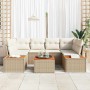 Conjunto de sofá de jardín con cojín 7 pcs Beige Poliratán