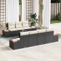 Conjunto de sofá de jardín con cojín 8 pcs Negro Poliratán