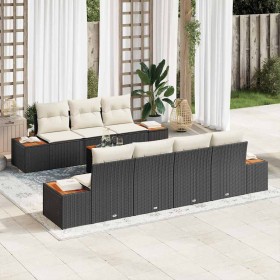 Conjunto de sofá de jardín con cojín 8 pcs Negro Poliratán