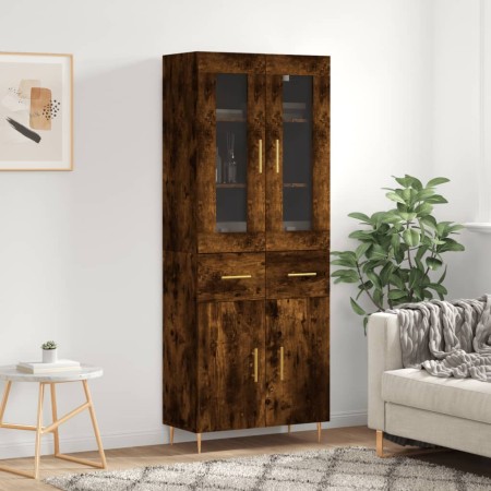 Aparador alto madera contrachapada roble ahumado 69,5x34x180 cm
