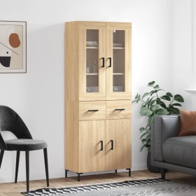 Aparador alto madera contrachapada color roble 69,5x34x180 cm