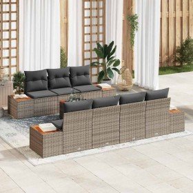 Conjunto de sofá de jardín con cojín 8 pcs Gris Poliratán