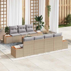Conjunto de sofá de jardín con cojín 8 pcs Beige Poliratán Conjunto de sofá de jardín con cojín 8 pcs Beige Poliratán