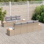 Conjunto de sofá de jardín con cojín 8 pcs Beige Poliratán