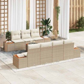 Conjunto de sofá de jardín con cojín 8 pcs Beige Poliratán