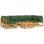 Juego muebles de jardín 7 piezas madera maciza y cojines verdes