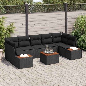 Conjunto de sofá de jardín con cojín 8 pcs Negro Poliratán