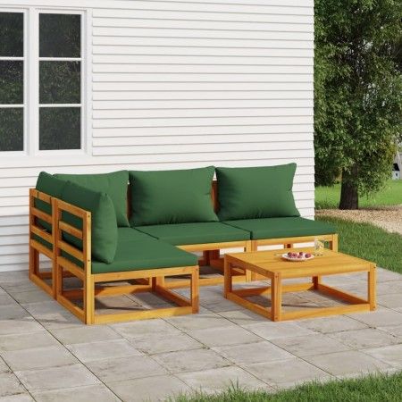 Gartenmöbel-Set 5-teilig aus Massivholz und grünen Kissen von vidaXL, Gartensets - Ref: Foro24-3155333, Preis: 494,96 €, Raba...