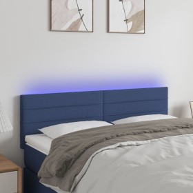 Cabecero con LED de tela azul 144x5x78/88 cm