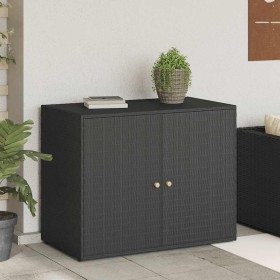 Armario de almacenaje de jardín ratán PE negro 100x55,5x80 cm