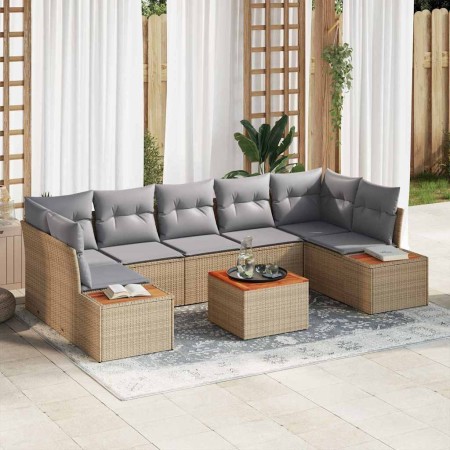 Conjunto de sofá de jardín con cojín 8 pcs Beige Poliratán