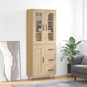 Aparador alto madera contrachapada color roble 69,5x34x180 cm