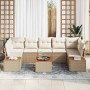 Conjunto de sofá de jardín con cojín 8 pcs Beige Poliratán