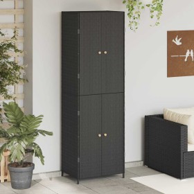 Armario de almacenaje de jardín ratán PE negro 59x40x180 cm