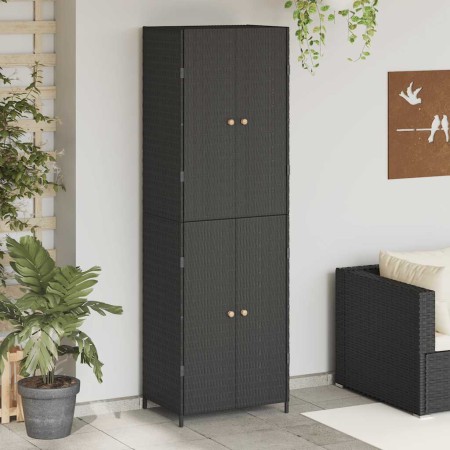 Armario de almacenaje de jardín ratán PE negro 59x40x180 cm