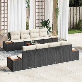 Conjunto de sofá de jardín con cojín 9 pcs Negro Poliratán