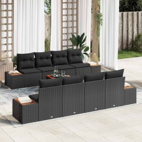 Conjunto de sofá de jardín con cojín 9 pcs Negro Poliratán