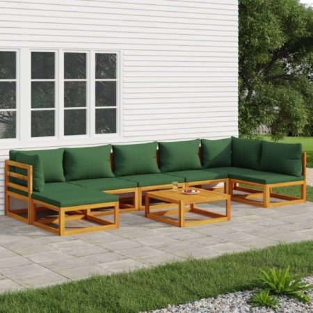 Gartenmöbel-Set 8-teilig aus Massivholz mit grünen Kissen von vidaXL, Gartensets - Ref: Foro24-3155337, Preis: 839,98 €, Raba...