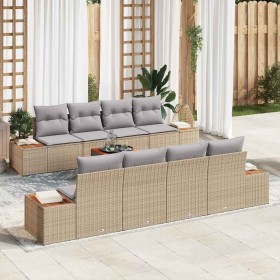 Conjunto de sofá de jardín con cojín 9 pcs Beige Poliratán