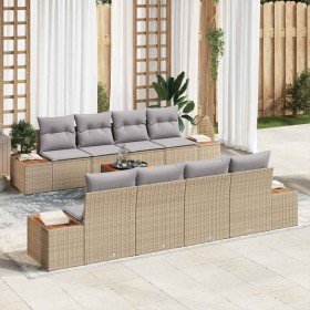 Conjunto de sofá de jardín con cojín 9 pcs Beige Poliratán Conjunto de sofá de jardín con cojín 9 pcs Beige Poliratán
