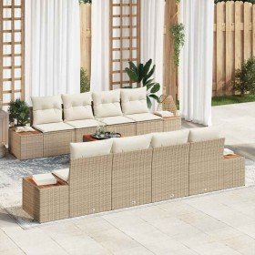 Conjunto de sofá de jardín con cojín 9 pcs Beige Poliratán
