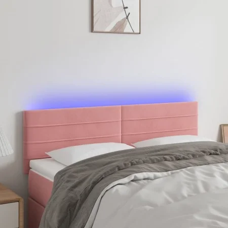 Rosa Samtkopfteil mit LED 144x5x78/88 cm von vidaXL, Kopf- und Fußteile - Ref: Foro24-3121805, Preis: 57,20 €, Rabatt: %
