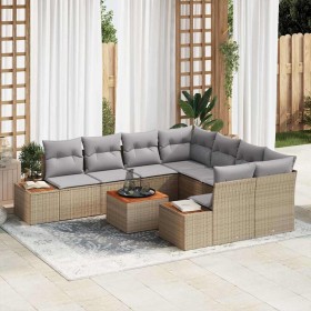 Conjunto de sofá de jardín con cojín 9 pcs Beige Poliratán